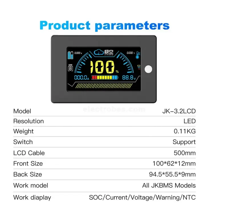 JK Smart LCD Display 3.2 Inch for JK BMS | Real-Time Battery Monitoring Screen - View 2