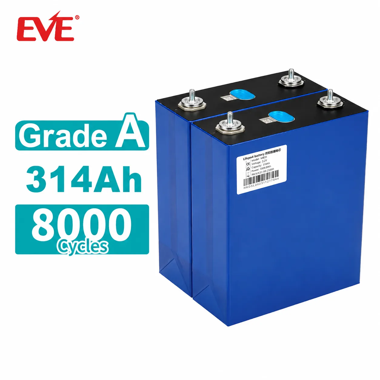 3.2V 314Ah A-Grade LiFePO4 Cell MB31 | 8000 Cycles | 0.19mΩ IR | High Capacity Energy Storage Cell