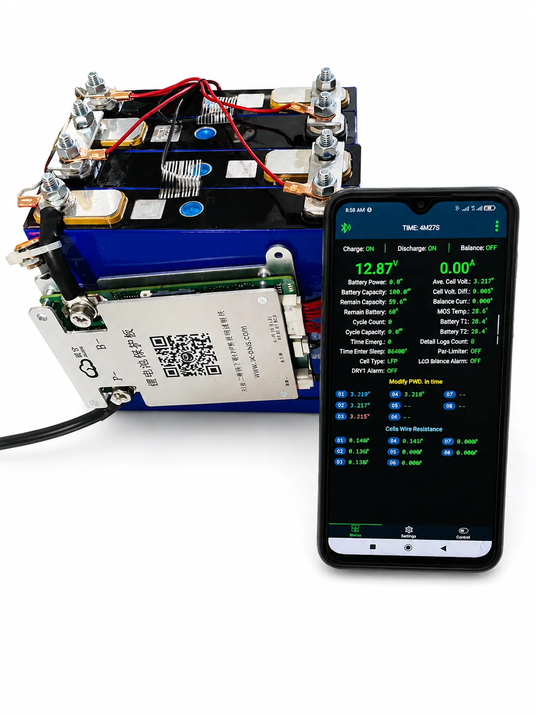12V 50Ah LiFePO4 Open Battery | A-Grade Cells 4000+ Cycles | JK-BD4A8S6P Smart BMS - View 3