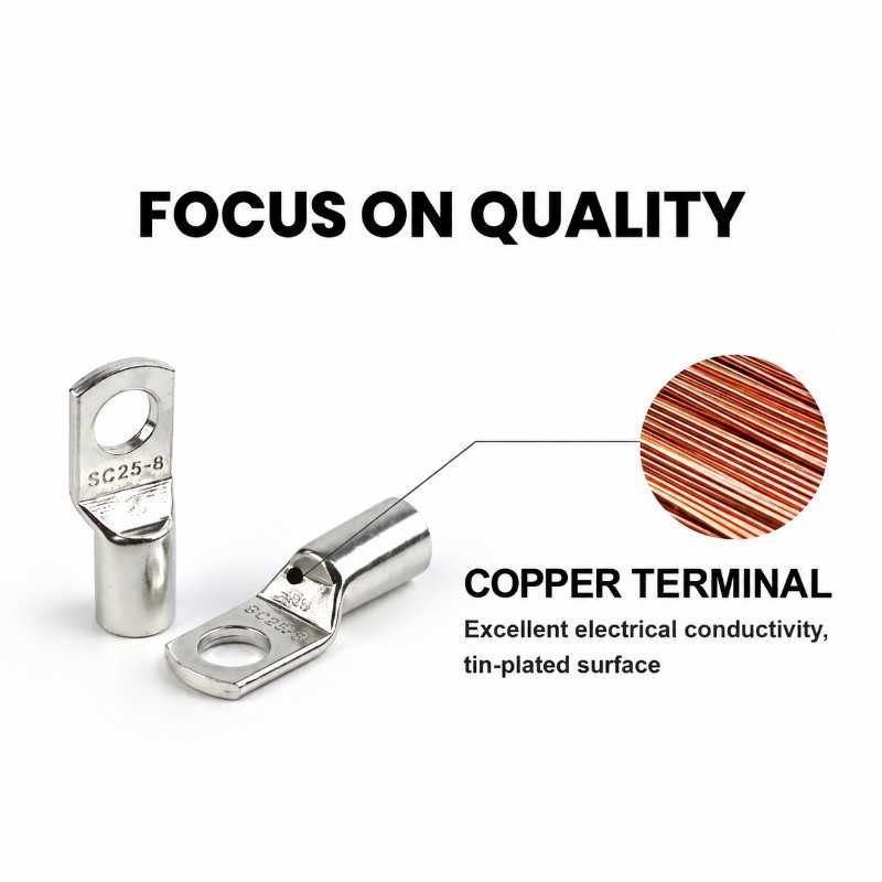 16mm² Copper Battery Cable Lug | Nickel-Plated Terminal | LiFePO4, Solar & Inverter Battery - Angle 4