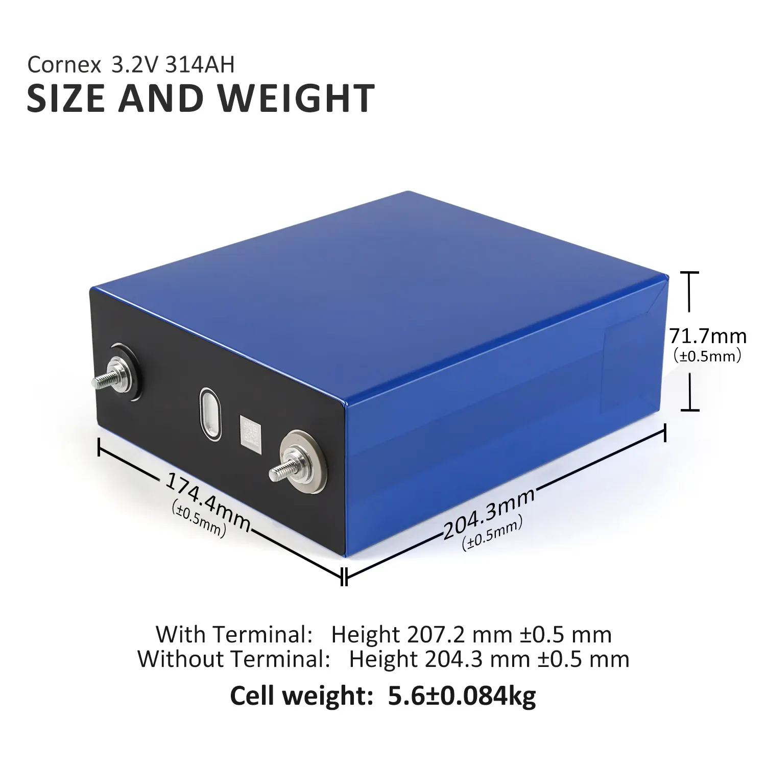 CORNEX 3.2V 314Ah A-Grade LiFePO4 Cell | 8000+ Cycles | 0.11–0.19mΩ IR | High-Capacity Energy Storage Cell - View 7