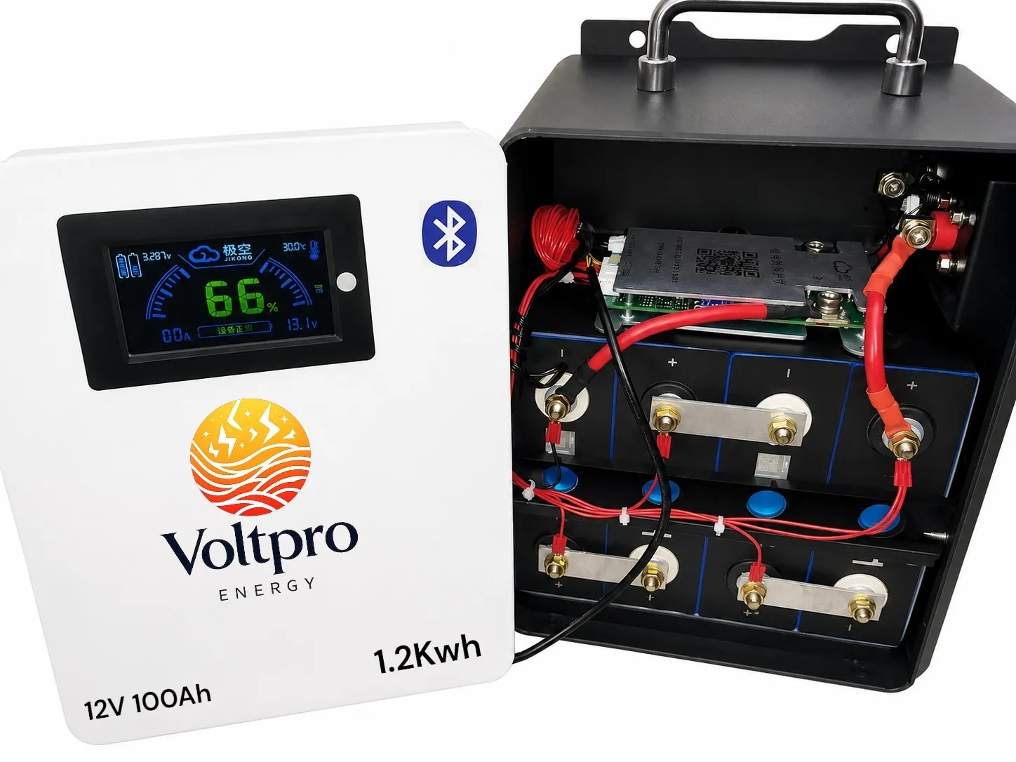 Voltpro Energy 12 Volt 100 Ampere LiFePO4 Lithium Battery with JK Smart BMS, Active Balancing & LCD Display - View 2