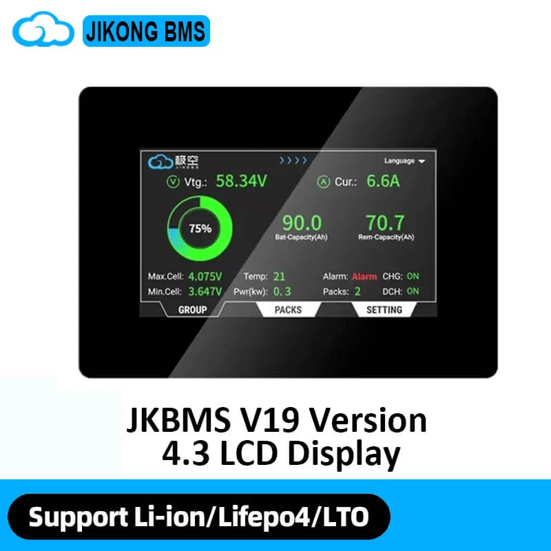 JK V19 4.3 Inch Touch LCD Display for PB Series Inverter BMS – Smart Battery Monitor