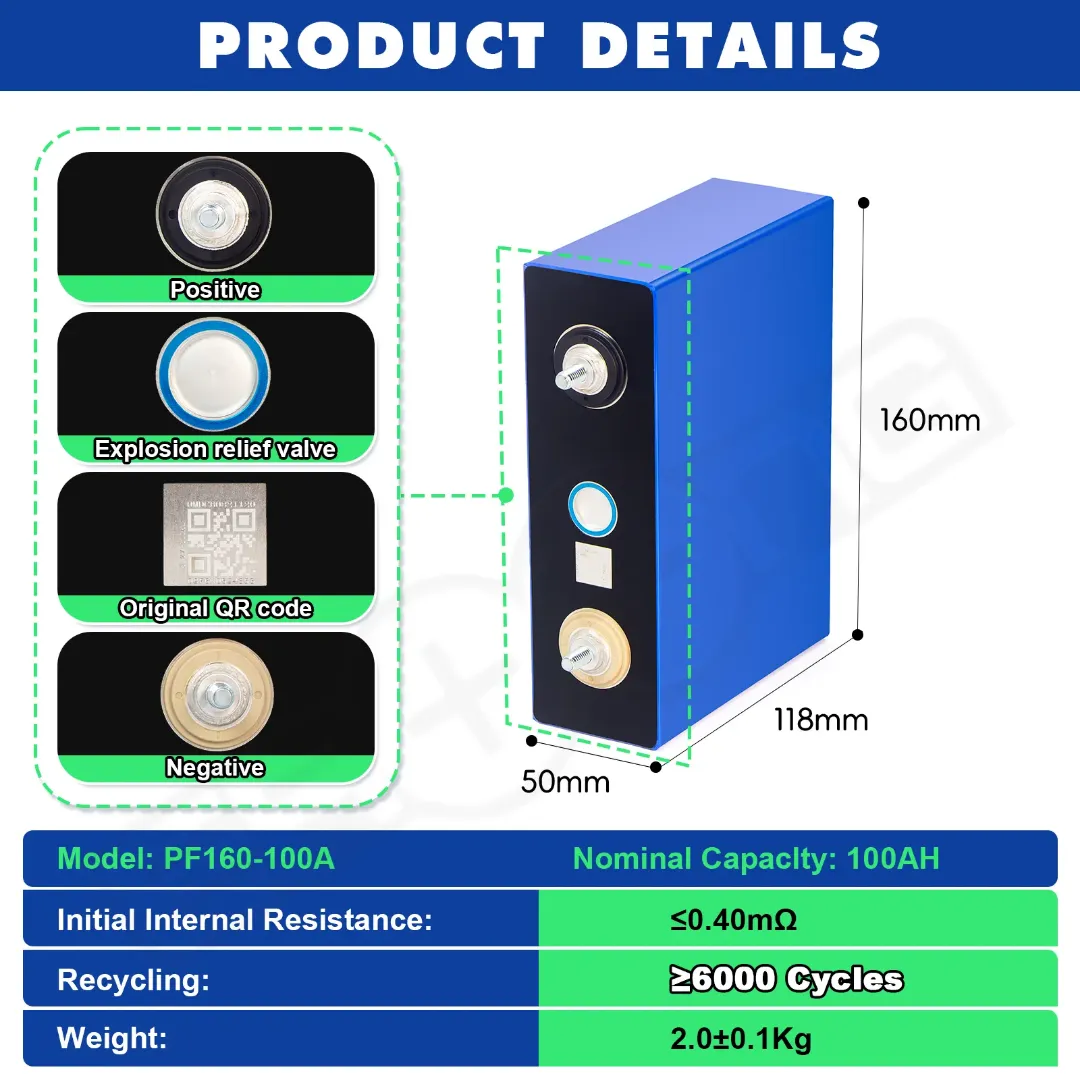 Cornex PF160-100A 3.2V 100Ah A-Grade LiFePO4 Cell | 6000+ Cycles | ≤0.28 IR | Prismatic Battery Cell - View 8