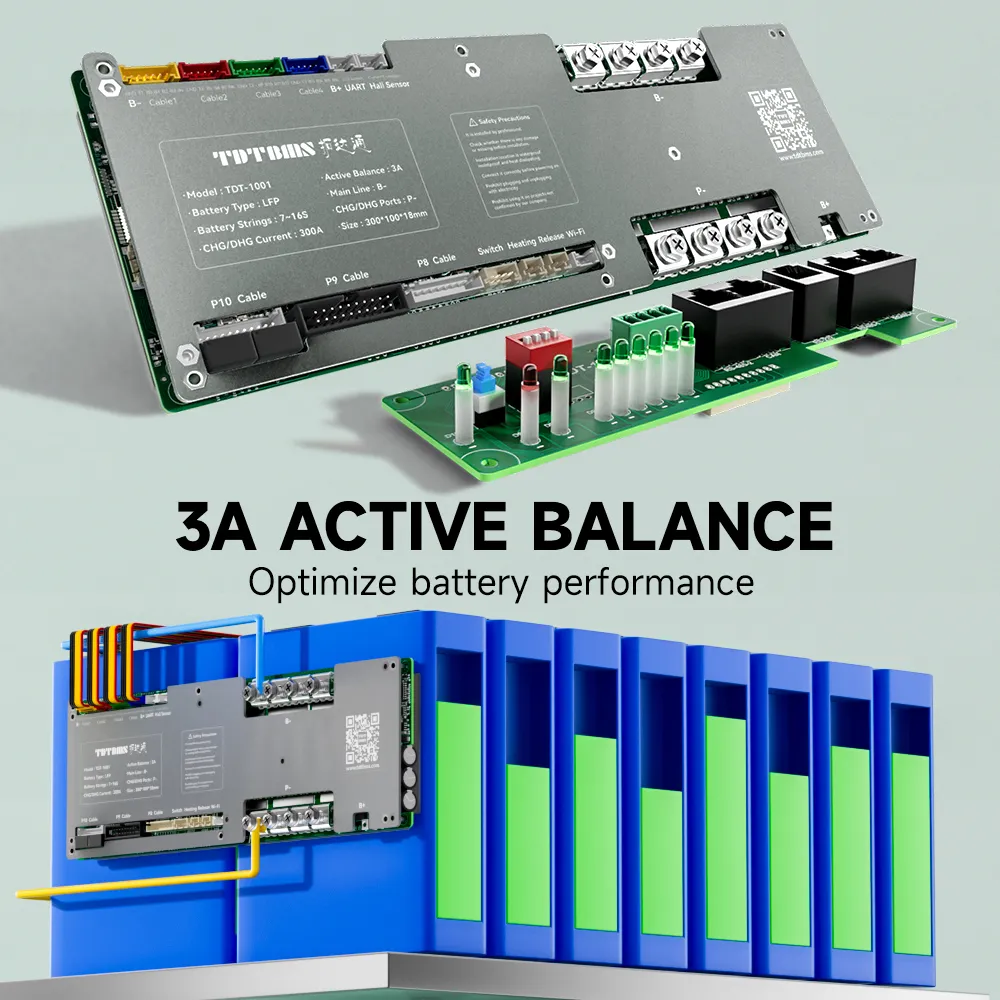 TDT Smart Inverter BMS 300A with 3A Active Balance, WiFi & Bluetooth | LiFePO4 & Lithium-ion Battery Management System | 7S-1