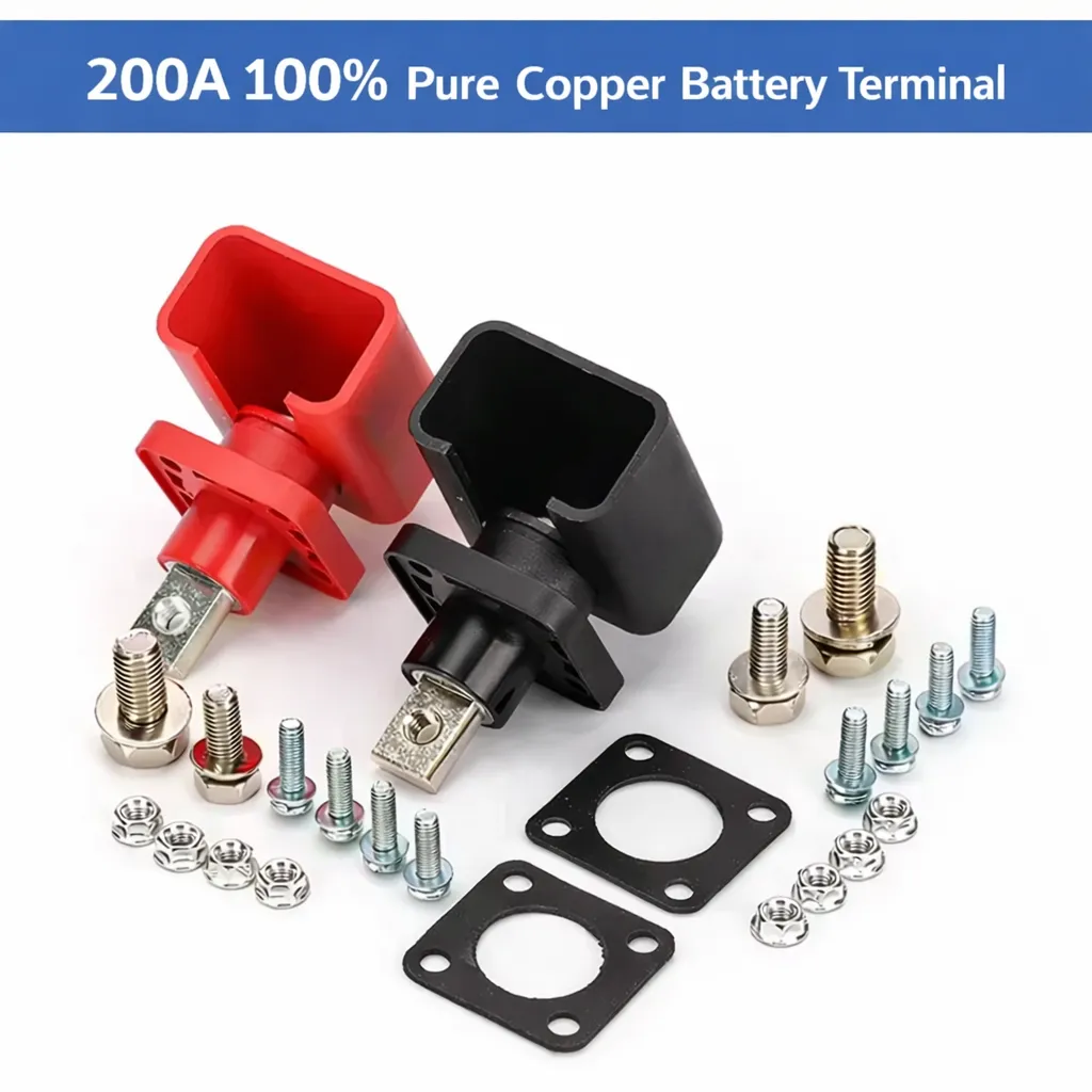 200A Pure Copper Battery Terminal Pair | Heavy Duty Positive & Negative Terminal for Lithium, Lifepo4, Solar & UPS Batteries